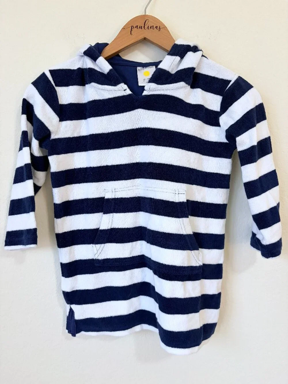 Lily Dan Swim Coverup Girls Small Navy Striped Terry Cloth Hooded Beach Dress S